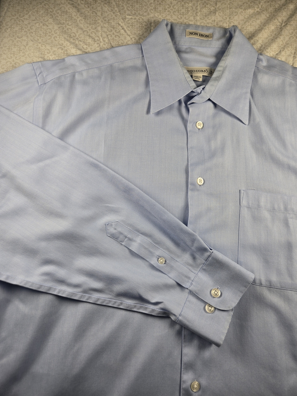 Pronto Uomo Non-Iron Blue Herringbone Cotton Dress Shirt 16.5 34/35 Men's